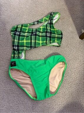Kandi Kouture Kids Green Plaid Dance Leo